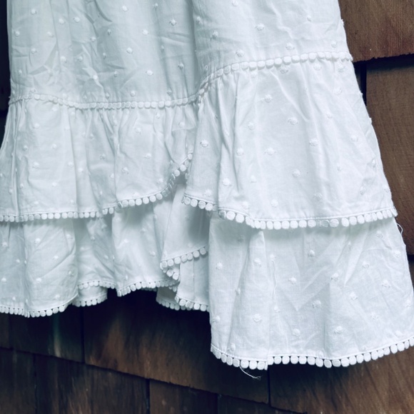 Stellah White Cotton Swiss Dot Dress M Puff Sleeve Lace Trim Tiered Skirt - Picture 7 of 16